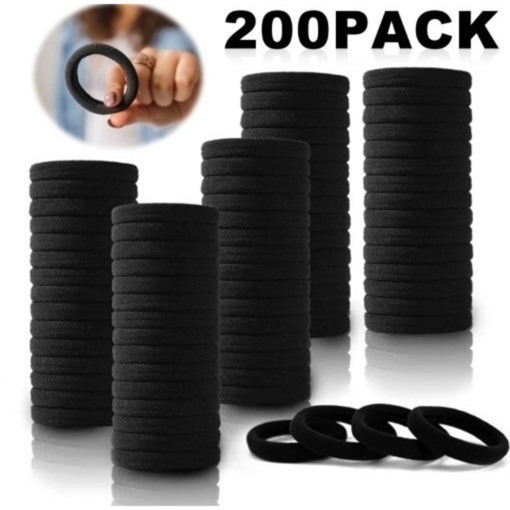 Highly Elastic Non-Damaging Black Hair Ties Bands 200 Seamless Ponytail Holder